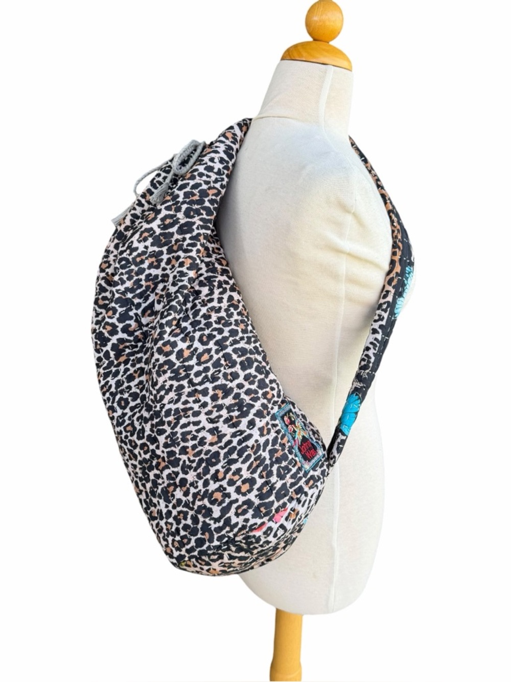 Johnny Was Quilted Single-Strap Duffle Sling Boho Travel Bag Leopard Butterfly